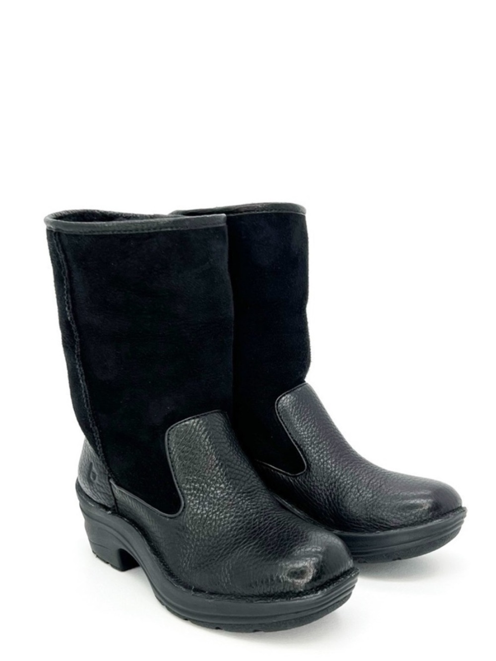 Bionica Womens Rumer Boots Size 6 Black Leather & Suede Shearling Mid-Calf EUC